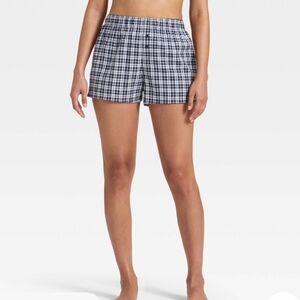 NWT Women's Boxer Pajama Shorts, Blue & White Plaid, Size XXL